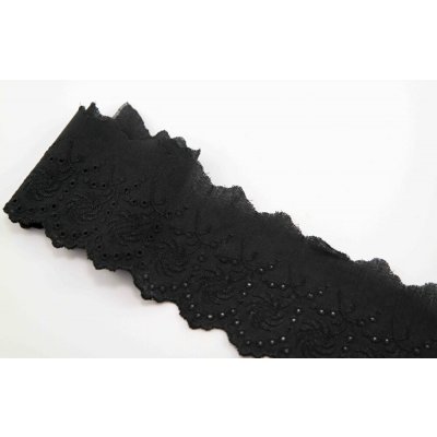 Bavlněná Madeira - s větrníčky - černá - šířka 6 cm – Zboží Dáma