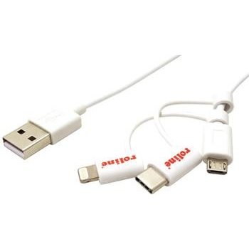 Roline 11.02.8329 USB 2.0 kabel USB A(M) - microUSB B(M), s redukcí na USB C a Apple Lightning, bílý, 1m