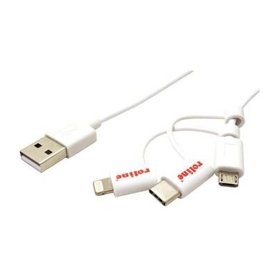 Roline 11.02.8329 USB 2.0 kabel USB A(M) - microUSB B(M), s redukcí na USB C a Apple Lightning, bílý, 1m – Sleviste.cz