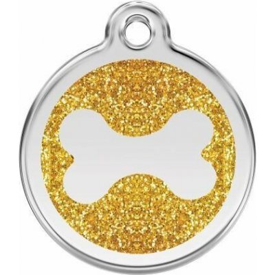 Red Dingo známka Bone Glitter Gold Kost zlatá třpytivá M 30 mm – Hledejceny.cz