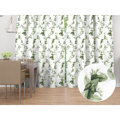 Biante Bavlněný závěs Sandra SA-422 Zelené listy na bílém 140x160 cm – Zboží Mobilmania