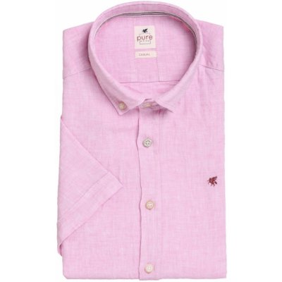 Pure Casual fit lněná košile s krátkým rukávem růžová – Zboží Mobilmania