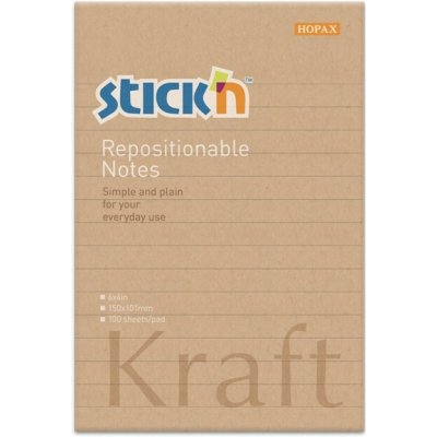 StickN KraftNotes 150 × 101 mm, 100 listů, linkovaný, samolepicí, přírodní, z recyklovaného papíru, blok na poznámky 21641 – Hledejceny.cz