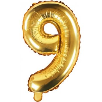 PartyDeco Fóliový balónek číslo 9 zlatý 35 cm