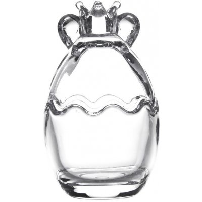 Clayre & Eef Skleněná Dóza na bonbóny ve tvaru vajíčka s oušky a korunkou 7 x 11 cm – Sleviste.cz