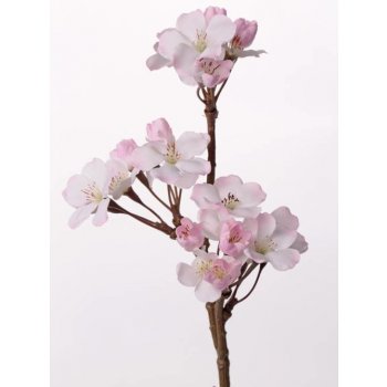 Sakura/třešňové květy rozkvetlá větvička,SVĚTLE RŮŽOVÉ květy, gumový stonek, 36cm