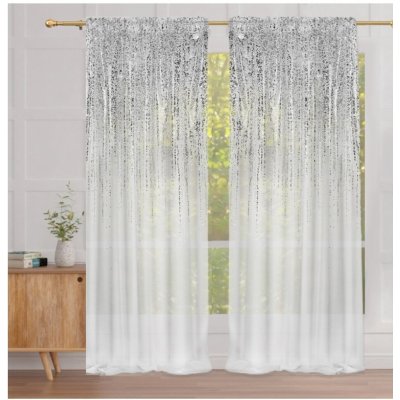 Fliying Bílá voálová záclona se stříbrnou aplikací na pásce 140x250cm Matea(cena za 1 kus) – Zboží Dáma