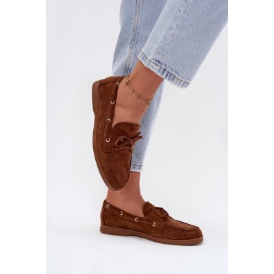 Boto Polobotky Mokasiny Dámské S Vázáním Camel Calivra bílá hnědá světle modrá – Zboží Dáma