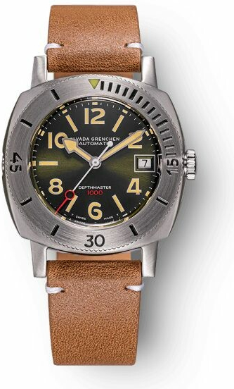 Nivada Grenchen Depthmaster Numerals Brown Leather