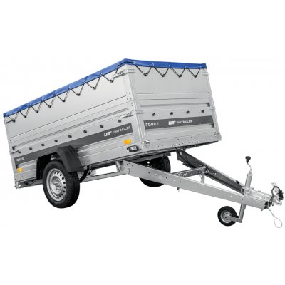 UNITRAILER Přívěs za auto na pružinách 230x125 FORCE 230/R KIPP s bočnicemi BIS, rámem H-0 a modrým krytem – Hledejceny.cz