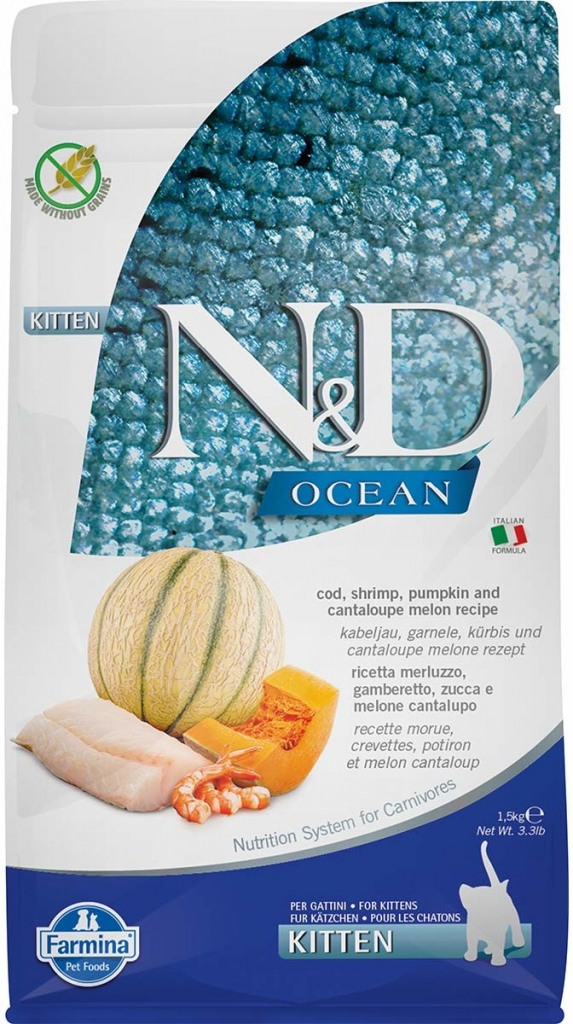 N&D Kitten treska obecná krevety dýně a meloun 1,5 kg