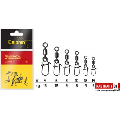 Delphin Karabinka s obratlíkem Rolling Swivel with Micro Snap vel.6 12kg 10ks – Zbozi.Blesk.cz