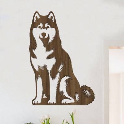 dřevo života Dřevěný obraz psa Husky Zvolte rozměr šxv (cm): 42x60, Zvolte barvu dekoru: Ořech – Hledejceny.cz