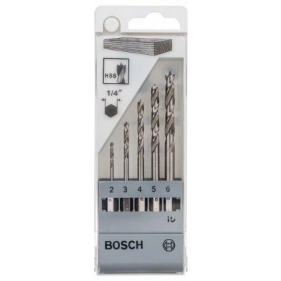 Bosch 5dílná sada spirálových vrtáků do dřeva se šestihrannou stopkou 2–6 mm 2608595525