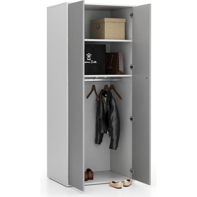 Plan Kancelářská šatní skříň LAYERS, šatní tyč, 800 x 600 x 1905 mm, bílá / šedá – Zboží Mobilmania