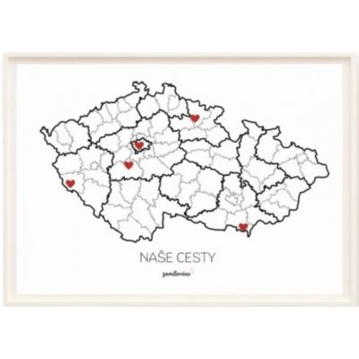 Vzpomínková mapa Naše cesty – Česko, A3 + rám – Zboží Mobilmania