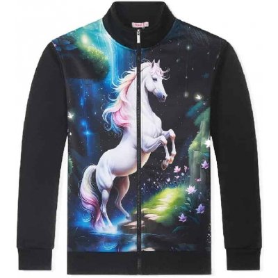 Zateplená dívčí mikina na zip s koněm černá – Zboží Mobilmania