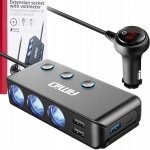 Amio Rozbočovač do auta 3x12/24V | 2x USB 4.8A | 1x USB QC3.0 | 1x USB-C PD30W + voltmetr – Sleviste.cz