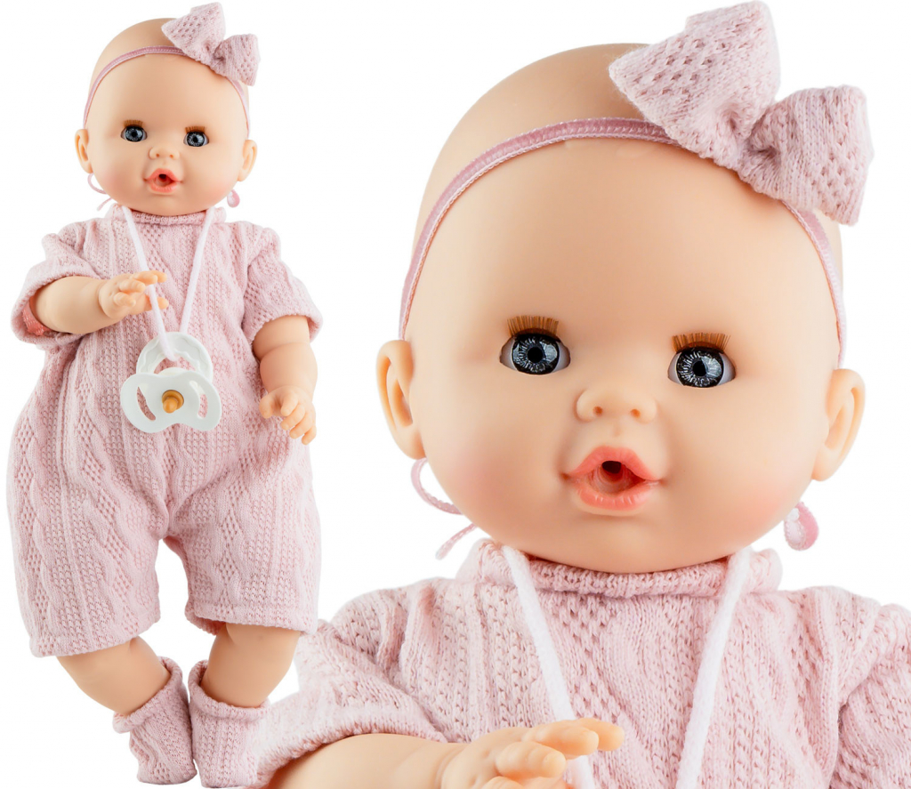 Paola Reina Realistické miminko holčička Sonia v pleteném overalu Alex a Sonia 36 cm