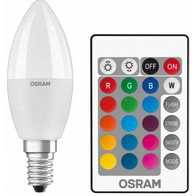 Osram LED žárovka svíčka RGBW, 5,5 W, 470 lm, RGB, teplá bílá, E14 LED STAR+ CL B RGBWFR 40 DIM REM CO – Hledejceny.cz