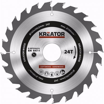 KREATOR KRT020410 Pilový kotouč na dřevo 165mm, 24T – Zbozi.Blesk.cz