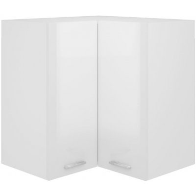 vidaXL Rohová závěsná skříňka vysoký lesk bílá 57x57x60 cm Dřevěný materiál – Zboží Mobilmania