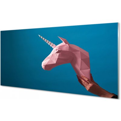 Obraz na skle Růžový jednorožec origami 100x50 cm – Zbozi.Blesk.cz