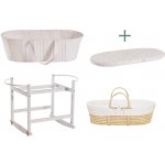 Ahojbaby sada Mojžíšův košík pro miminko Paper Dream s houpacím stojanem White, bílým potahem – Zboží Mobilmania