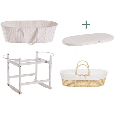 Ahojbaby sada Mojžíšův košík pro miminko Paper Dream s houpacím stojanem White, bílým potahem – Zboží Mobilmania
