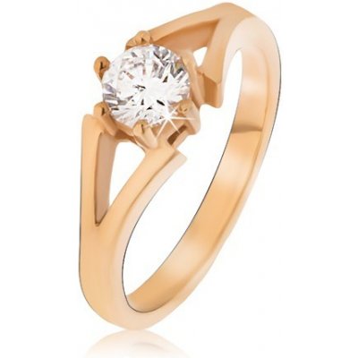 Šperky eshop ocelový prsten zlaté rozvětvující se ramena čirý kamínek BB09.18 – Zboží Mobilmania