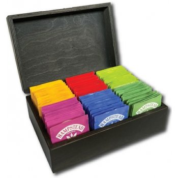 Hampstead Tea London luxusní černá dřevěná kazeta mix sáčkových BIO čajů 6 druhů 78 ks
