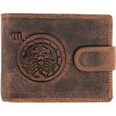 WILD Pánská kožená peněženka s přeskou s obrázky znamení ŠTÍR hnědá