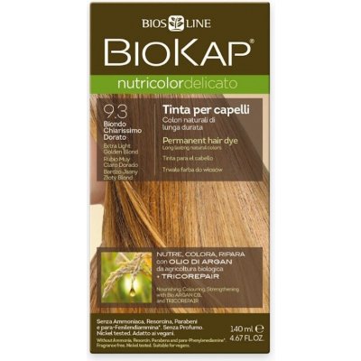 Biokap NutriColor permanentní barva na vlasy s arganovým olejem 9.3 Blond zlatá světlá barva na vlasy 140 ml