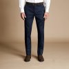 Pánské klasické kalhoty Charles Tyrwhitt Úhledné strečové kalhoty Smart Stretch Texture Pants Denim Blue