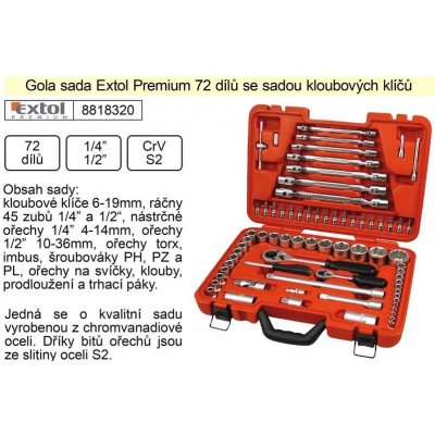 Extol Premium klíče zástrčné, sada 72ks 1/2"1/4"