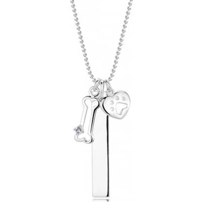 Šperky eshop Stříbrný náhrdelník - armádní řetízek, zirkon, psí kost, tenká tyčinka, srdce AC12.10
