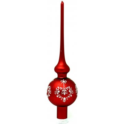 Irisa Skleněná vánoční špice „Rubínové ornamenty“ 28 cm červená s bílým vzorem- 1 ks Velikost: 28 cm Balení: 1ks Barva: červená – Zboží Dáma