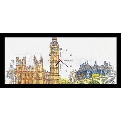 Obraz s hodinami 1D panorama - 120 x 50 cm - Watercolor sketch or illustration of a beautiful view of the Big Ben and the Houses of Parliament in London in the UK Akvare – Zboží Mobilmania