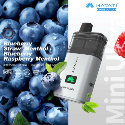 Hayati Mini Ultra Blueberry Straw´ Menthol Blueberry Raspberry Menthol 20 mg 1500 potáhnutí – Zboží Dáma