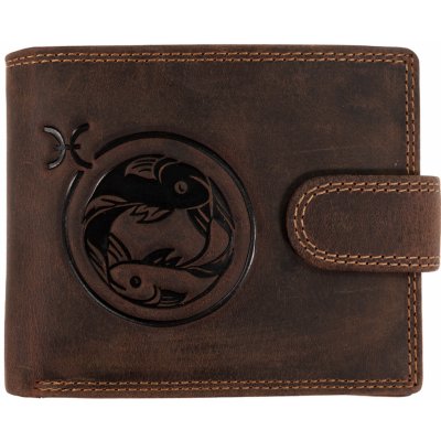 WILD Pánská kožená peněženka s přeskou s obrázky znamení RYBY hnědá – Zboží Mobilmania