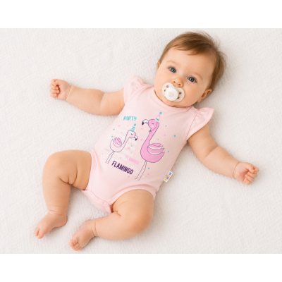Baby Nellys Bavlněné kojenecké body kr. rukáv Flamingo sv. růžové – Sleviste.cz