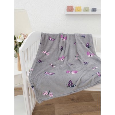 MKLuzkoviny.cz Dětská deka do postýlky mikroplyš Exclusive Motýlci šedé – Sleviste.cz