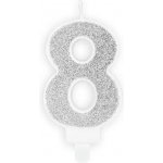 PartyDeco Svíčka na dort 8 STŘÍBRNÁ TŘPYTIVÁ – Sleviste.cz