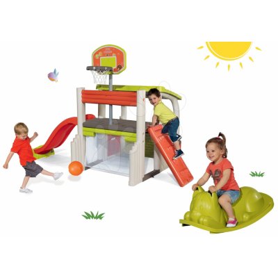 Smoby Set hracie centrum Fun Center so šmykľavkou dlhou 150 cm+hojdačka na zem Kocúr s uškami sedy – Hledejceny.cz