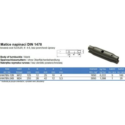 Matice napínací DIN 1478, bez povrchové úpravy, M12, bez PÚ, 5ks – Zboží Mobilmania