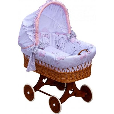 Scarlett Proutěný košík na miminko s boudičkou Gusto růžová podvozek srdíčko