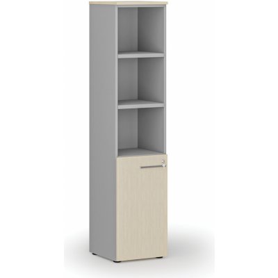 Primo Kombinovaná kancelářská skříň GRAY, dveře na 2 patra, 1781 x 400 x 420 mm, šedá/bříza – Hledejceny.cz