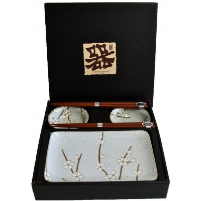 MADE IN JAPAN Sushi Set grey with white petals 4 kusy
