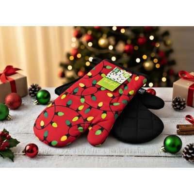 BBK Vánoční kuchyňské rukavice chňapky TREELIGHT červená 18 x 30 cm 100% bavlna – Zbozi.Blesk.cz