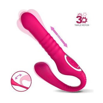 Action Strapless Strap On Thrusting & Waving Pulse Triple Dildo Pink